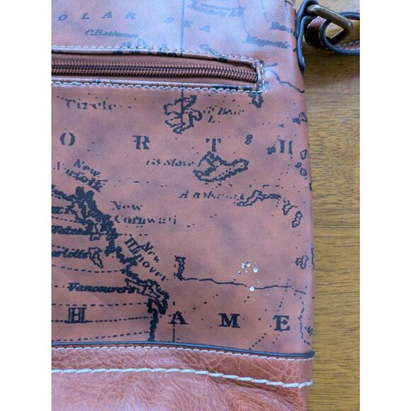 BOC Map Print Faux Leather Crossbody Bag Travel Vintage 90s Adjustable Strap - Picture 7 of 8